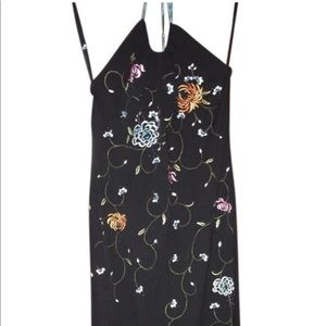 Black BCBGMaxazria floral gown satin blue halter